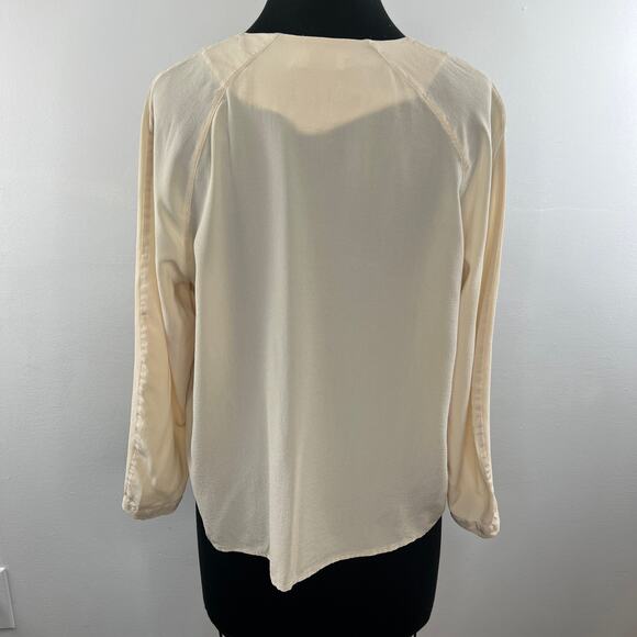 CLOSED Beige Silk Crepe Long Sleeve Semi-Sheer Blouse with Keyhole Neckline L - Picture 4 of 7
